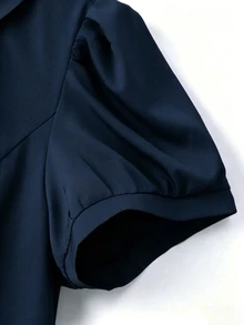 GlowEve CURVE Plus Size Summer Casual Butterfly Decor Puff Sleeve Blouse - Navy Blue - View 6