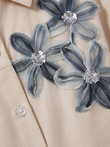 Rusticease Plus Size Women's 3D Floral Decor Long Sleeve Single-Breasted Shirt - Apricot - View 5