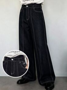 FRIFUL Women's Fashion Versatile Button Pocket Loose Denim Jeans Streetwear Fall - Blue - View 7