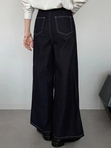 FRIFUL Women's Fashion Versatile Button Pocket Loose Denim Jeans Streetwear Fall - Blue - View 2