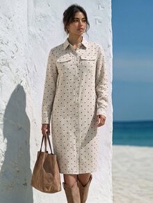 Faunlyn Women's Autumn Casual French Elegant Black Polka Dot Print Front Button Mid-Length Dress Fall Dresses For Women Winter Dress Brunch Tea Party - Multicolor - View 8
