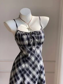 Comfortcana 藍色格紋女款細肩帶迷你洋裝 - 彩色 - 查看 9