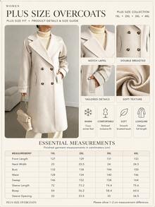 SHEIN Plus Size Women Casual Apricot Solid Color Lapel Neck Double Breasted Long Sleeve Long Length Button Detailed Overcoat - Apricot - View 3