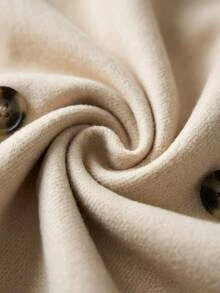 SHEIN Plus Size Women Casual Apricot Solid Color Lapel Neck Double Breasted Long Sleeve Long Length Button Detailed Overcoat - Apricot - View 5