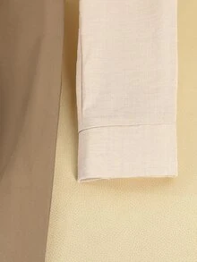 Qadelle 女款中長洋裝，棕色與白色波點仿亞麻紋理立領長袖，無腰帶，彈性腰 A 字裙，優雅秋季款 - 彩色 - 查看 6