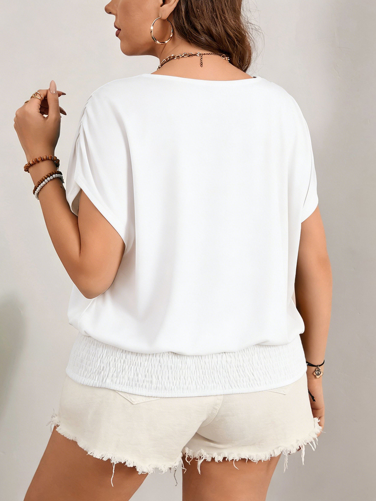 Rosumi Plus Size Colorful Easter T-Shirt, Loose Crew Neck Casual With Hem Cinching, Vacation/Casual Wear Summer Top Women Valentines - White - View 2