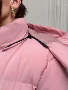 Rafferiza Hooded Pocket And Zipper Detailed Long Winter Coats - وردي فاتح - مشاهدة 6