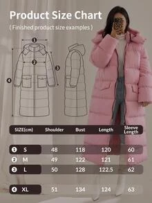 Rafferiza Hooded Pocket And Zipper Detailed Long Winter Coats - وردي فاتح - مشاهدة 9
