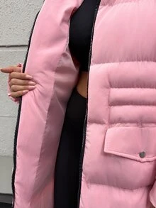 Rafferiza Hooded Pocket And Zipper Detailed Long Winter Coats - وردي فاتح - مشاهدة 10