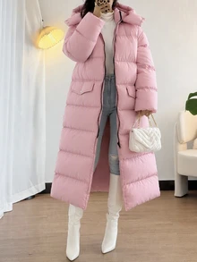 Rafferiza Hooded Pocket And Zipper Detailed Long Winter Coats - وردي فاتح - مشاهدة 1