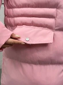 Rafferiza Hooded Pocket And Zipper Detailed Long Winter Coats - وردي فاتح - مشاهدة 7