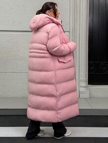 Rafferiza Hooded Pocket And Zipper Detailed Long Winter Coats - وردي فاتح - مشاهدة 2