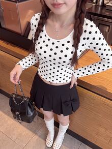 Comfortcana Casual Women's Polka Dot Round Neck Daily Wear T-Shirt - White - View 7
