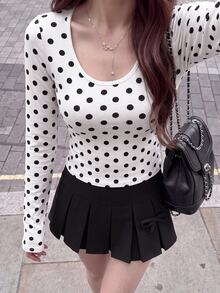 Comfortcana Casual Women's Polka Dot Round Neck Daily Wear T-Shirt - White - View 6