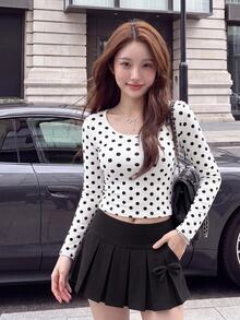 Comfortcana Casual Women's Polka Dot Round Neck Daily Wear T-Shirt - White - View 5