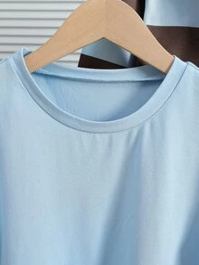 SHEIN 3件組青少年女孩休閒學院風極簡短袖T恤＋拉鍊連帽衛衣＋棕色喇叭褲，適合上學、外出、散步與旅行 - 棕色 - 查看 6