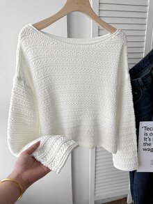 Girlism Atasan Sweater Rajut Tebal Longgar Model Off-Shoulder Warna Beige untuk Remaja Perempuan, Serbaguna untuk Perjalanan Sehari-hari dan Kembali ke Sekolah - Krem - View 3