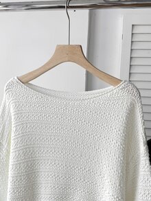 Girlism Atasan Sweater Rajut Tebal Longgar Model Off-Shoulder Warna Beige untuk Remaja Perempuan, Serbaguna untuk Perjalanan Sehari-hari dan Kembali ke Sekolah - Krem - View 5