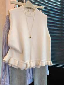 Muvela Women's Elegant Ruffle Hem Versatile Fashionable Knit Top,Four Seasons Commute Office Festival TeaPartyBirthdayBack To School Casual Work Autumn - Apricot - View 2