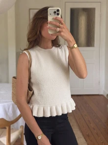 Muvela Women's Elegant Ruffle Hem Versatile Fashionable Knit Top,Four Seasons Commute Office Festival TeaPartyBirthdayBack To School Casual Work Autumn - Apricot - View 3