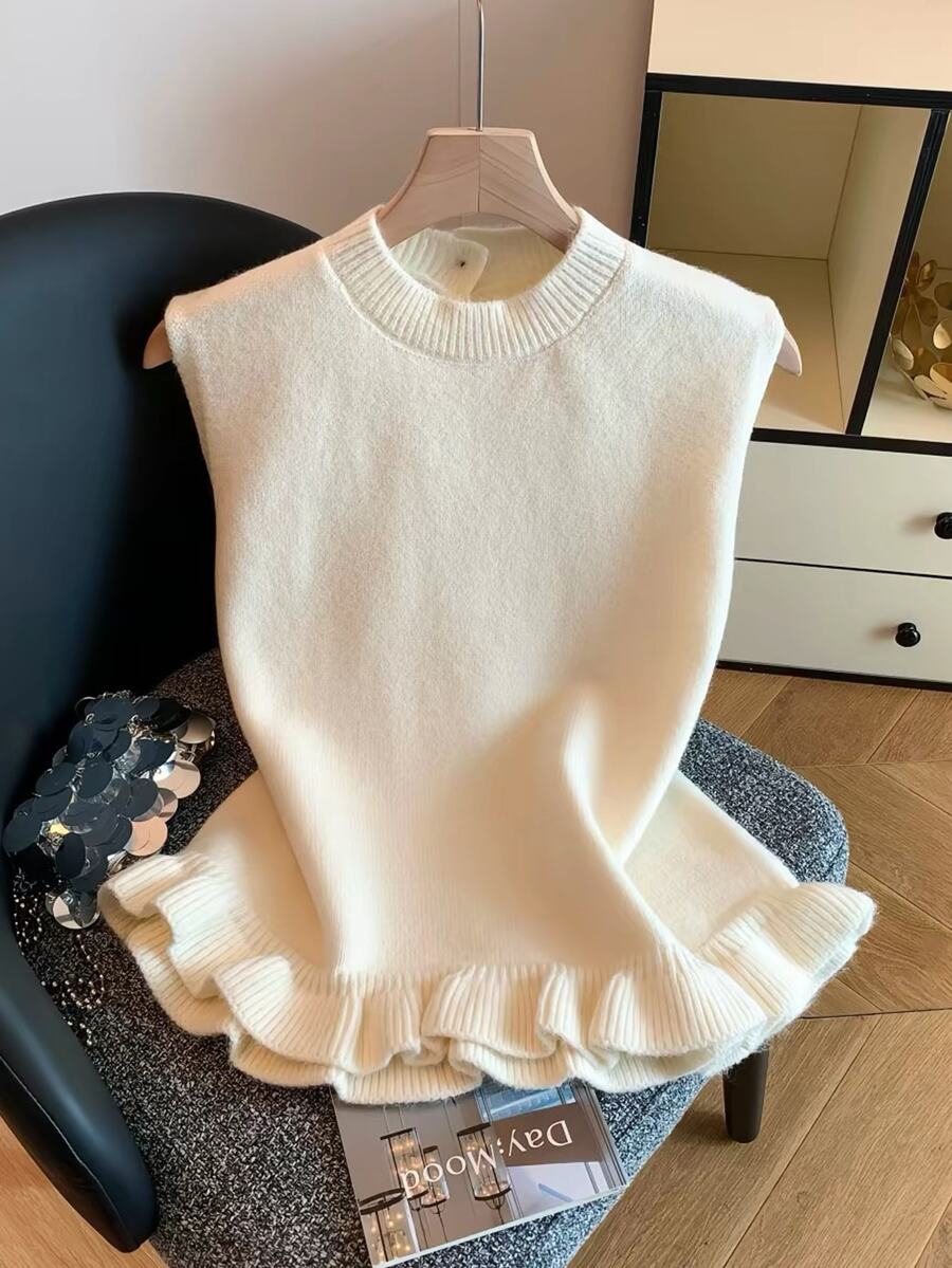 Muvela Women's Elegant Ruffle Hem Versatile Fashionable Knit Top,Four Seasons Commute Office Festival TeaPartyBirthdayBack To School Casual Work Autumn - Apricot - View 1