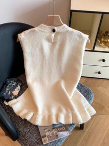 Muvela Women's Elegant Ruffle Hem Versatile Fashionable Knit Top,Four Seasons Commute Office Festival TeaPartyBirthdayBack To School Casual Work Autumn - Apricot - View 4