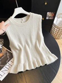 Muvela Women's Elegant Ruffle Hem Versatile Fashionable Knit Top,Four Seasons Commute Office Festival TeaPartyBirthdayBack To School Casual Work Autumn - Apricot - View 9