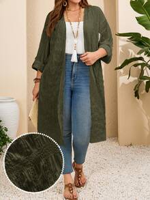 Rosumi Plus Size Solid Color Long Vacation Casual Coat Summer Spring Country Style For Women Fall - Army Green - View 8