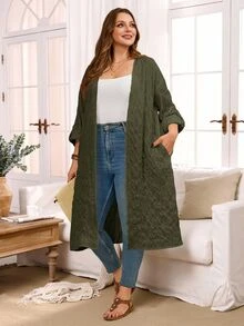 Rosumi Plus Size Solid Color Long Vacation Casual Coat Summer Spring Country Style For Women Fall - Army Green - View 5