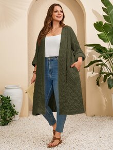 Rosumi Plus Size Solid Color Long Vacation Casual Coat Summer Spring Country Style For Women Fall - Army Green - View 6