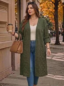 Rosumi Plus Size Solid Color Long Vacation Casual Coat Summer Spring Country Style For Women Fall - Army Green - View 4