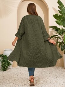 Rosumi Plus Size Solid Color Long Vacation Casual Coat Summer Spring Country Style For Women Fall - Army Green - View 2