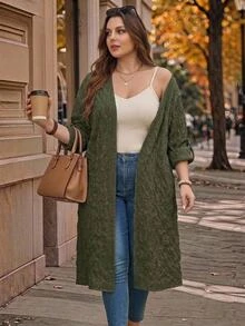 Rosumi Plus Size Solid Color Long Vacation Casual Coat Summer Spring Country Style For Women Fall - Army Green - View 3
