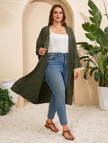 Rosumi Plus Size Solid Color Long Vacation Casual Coat Summer Spring Country Style For Women Fall - Army Green - View 12