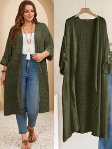 Rosumi Plus Size Solid Color Long Vacation Casual Coat Summer Spring Country Style For Women Fall - Army Green - View 9
