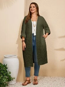 Rosumi Plus Size Solid Color Long Vacation Casual Coat Summer Spring Country Style For Women Fall - Army Green - View 10