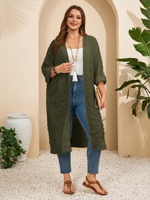 Rosumi Plus Size Solid Color Long Vacation Casual Coat Summer Spring Country Style For Women Fall - Army Green - View 11