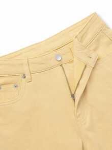 Zerodot Women Yellow Denim Wide Leg High Waist Jeans Casual Daily Fall Pre Fall - Light Yellow - View 7