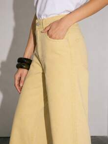 Zerodot Women Yellow Denim Wide Leg High Waist Jeans Casual Daily Fall Pre Fall - Light Yellow - View 4