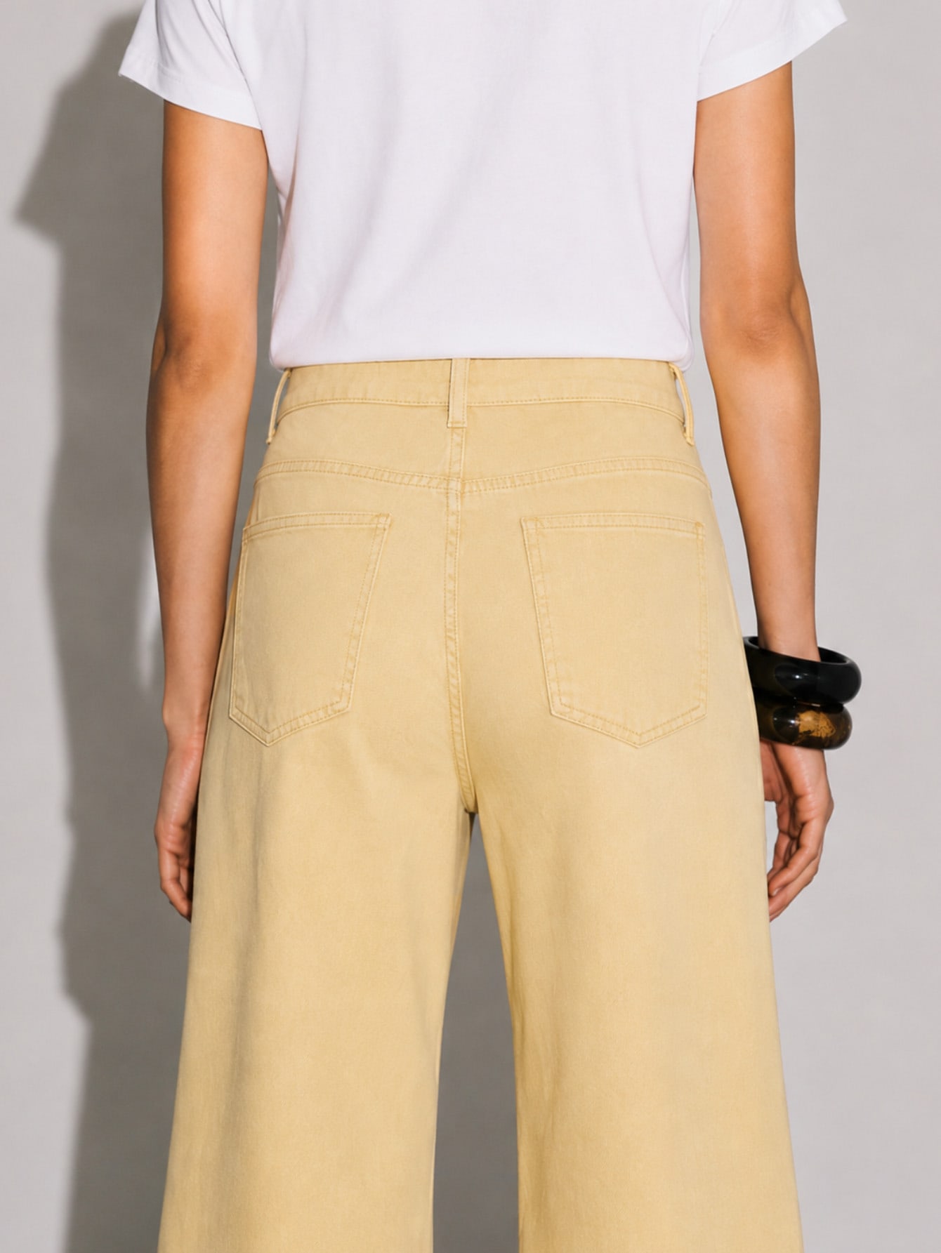 Yellow Denim Wide Leg High Waist Jeans, view 5