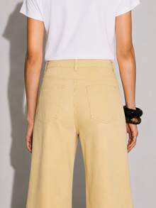 Zerodot Women Yellow Denim Wide Leg High Waist Jeans Casual Daily Fall Pre Fall - Light Yellow - View 5