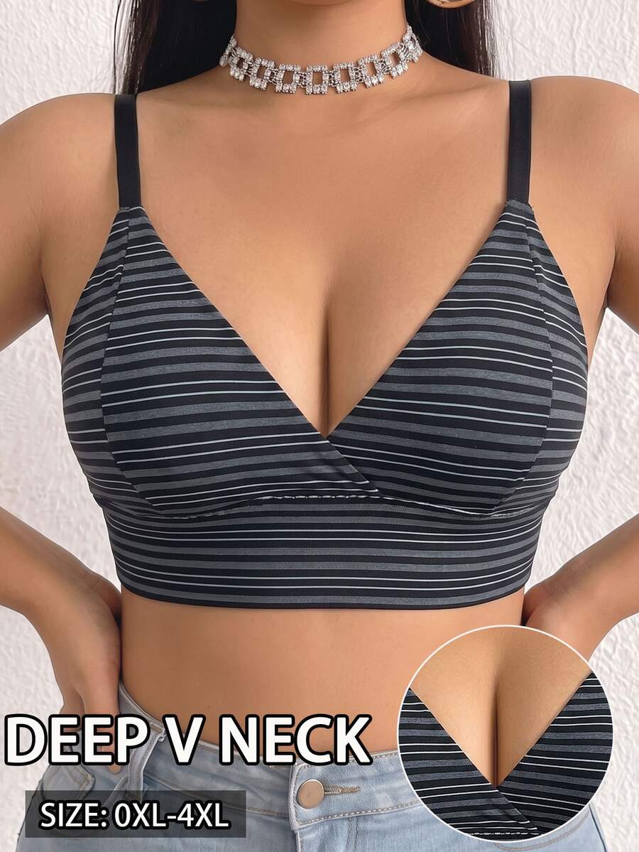 SHEIN 1件大尺碼條紋舒適內衣 - 彩色 - 查看 1