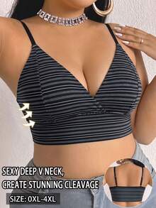SHEIN 1件大尺碼條紋舒適內衣 - 彩色 - 查看 3