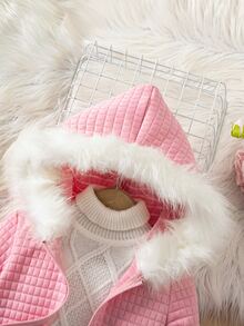 SHEIN Young Girl 3D Pattern Ruffle Trim Zip Up Hooded Jacket,Autumn Winter. Fall - Pink - View 4