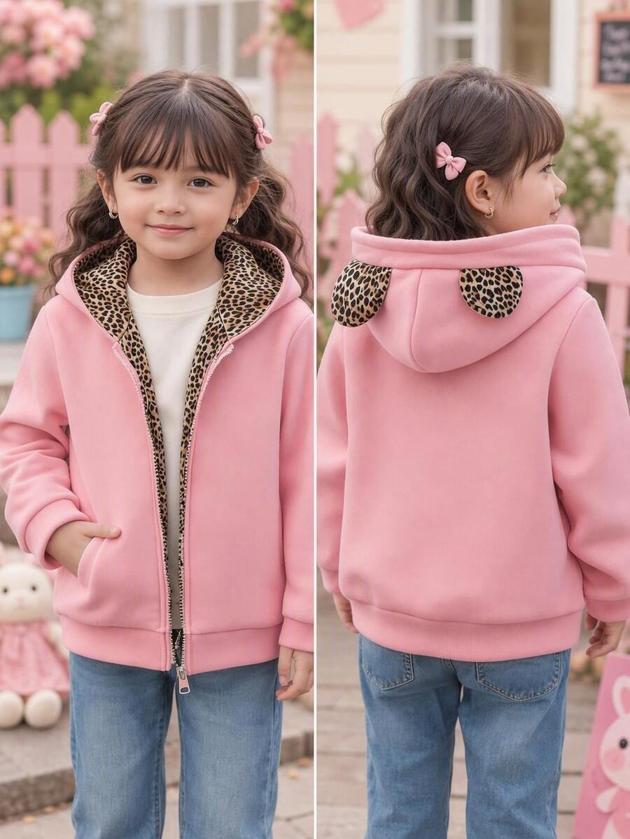SHEIN Young Girl Young Girl Solid Color Hooded Sweatshirt,Pink,Winter,School,Back-To-School - Pink - View 1