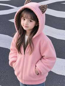 SHEIN 女童純色連帽衛衣，粉色，冬季，學校，返校季 - 粉色 - 查看 1