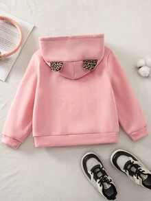 SHEIN 女童純色連帽衛衣，粉色，冬季，學校，返校季 - 粉色 - 查看 3