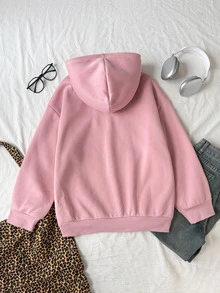 SHEIN 青少年女孩粉色櫻桃圖案保暖抓絨內裡長袖衛衣，秋季上衣，舒適保暖，可愛Y2K校園風套頭衫 - 粉色 - 查看 2