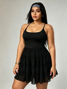 SHEIN Dewbera 大码纯色吊带露背连衣裙 - 黑色 - 查看 8