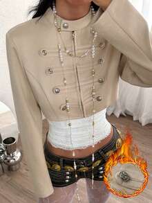 Coolane Fashionable Vintage Apricot Suede Cropped Jacket For Women - Apricot - View 5